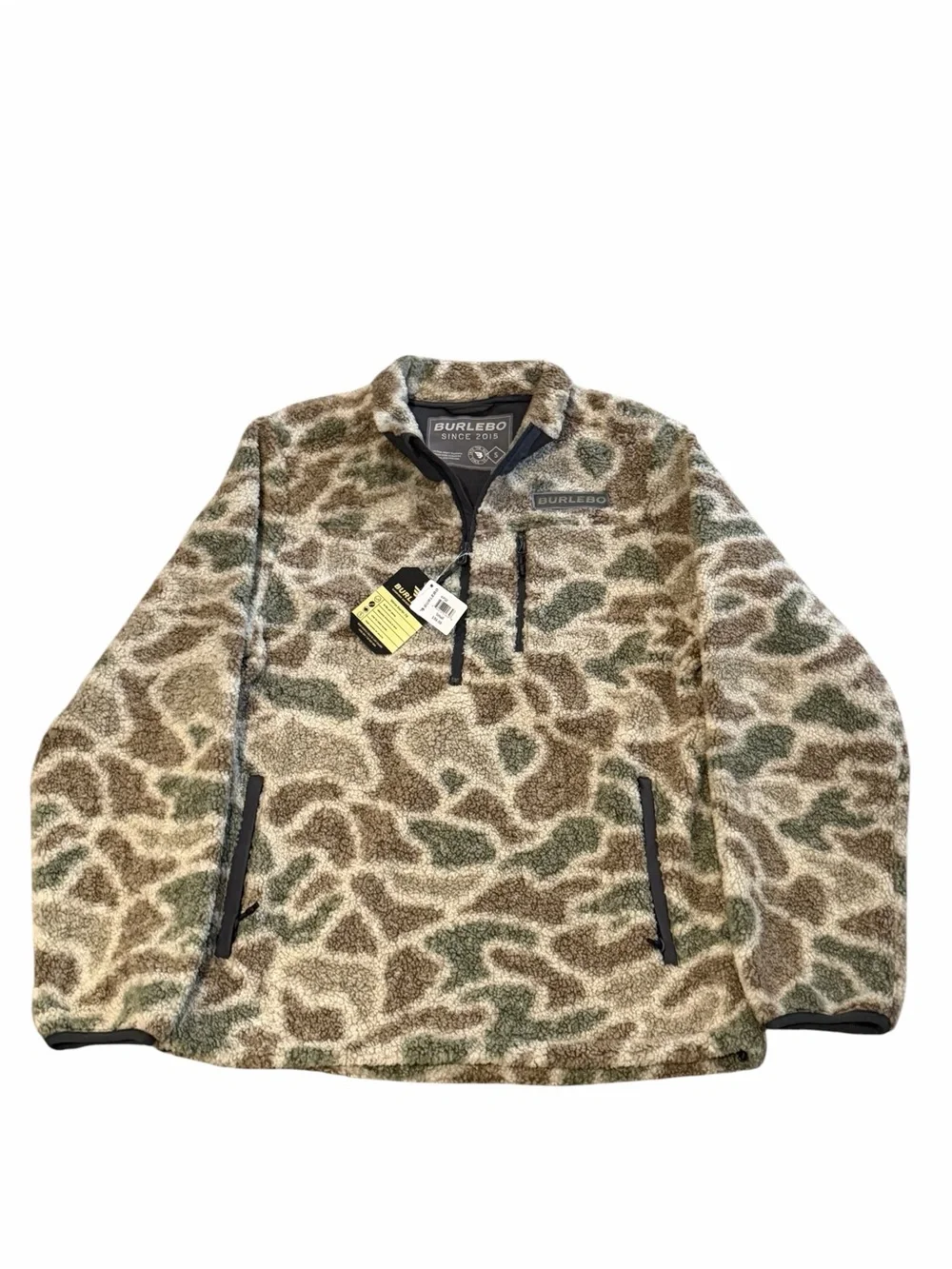 NWT men’s BURLEBO Camouflage Sherpa Fleece Pullover quarter zip size small